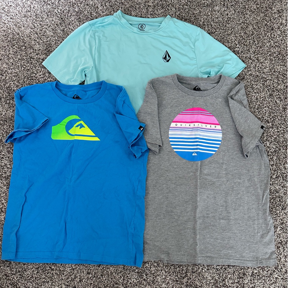 Quiksilver Kids' Aqua, Blue, and Gray Tees Trio